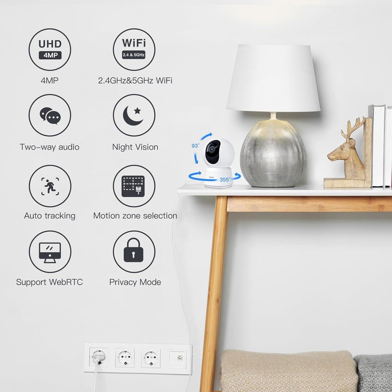 Arenti 5G Indoor Security Camera, 4MP Pet Camera with Speaker for Dog/Cat, Baby Monitor with Phone App, Dual-Band WiFi, Auto Tracking, Super Night Vision, 2-Way Talk, Cloud & SD Card Storage(P2Q 2PC) - Image 2